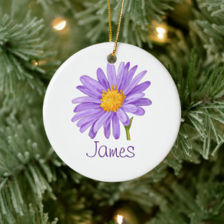 Décoration En Céramique SEPTEMBER Birth Flower Purple Aster Christmas