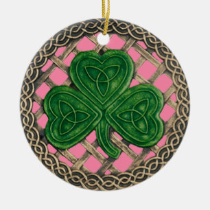 Décoration En Céramique Shamrock And Celtic Knots Ornament  Pink