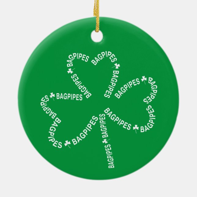Décoration En Céramique Shamrock de texte Bagpipes (Dos)