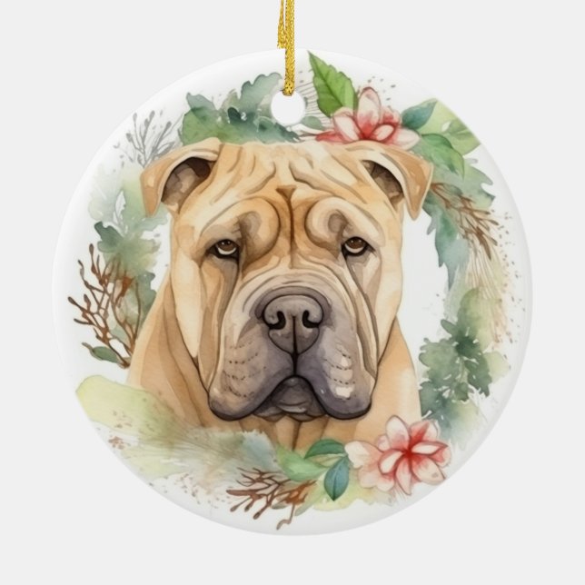 Décoration En Céramique Shar Pei Christmas Wreath Festive Pup (Dos)