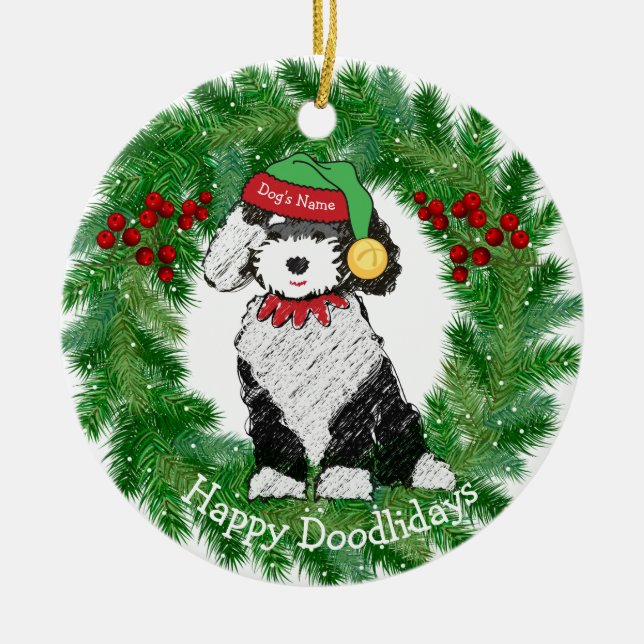 Décoration En Céramique Sheepadoodle de Noël personnalisé (Devant)