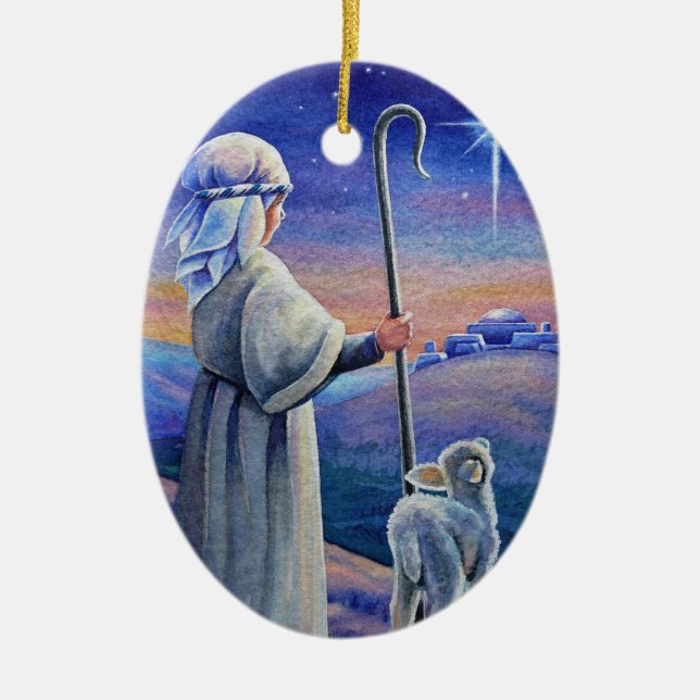 Décoration En Céramique Shepherd Boy Lamb & Star Watercolor Art (Devant)