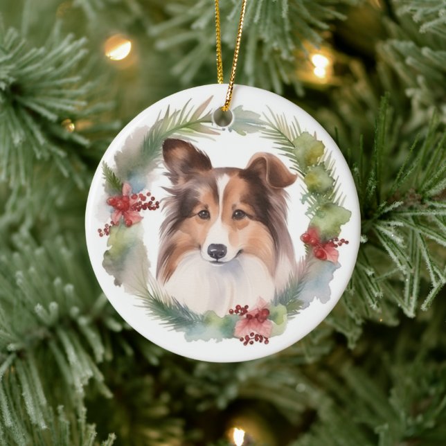 Décoration En Céramique Shetland Sheepdog Christmas Wreath Festive Pup (Arbre)