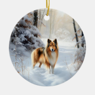 Décoration En Céramique Shetland Sheepdog Laisser neiger Noël