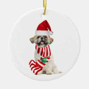 Décoration En Céramique Shih tzu avec Scaft Noël Casquette