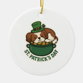 Décoration En Céramique Shih Tzu endormi dans un Pot d'Or de la Saint-Patr