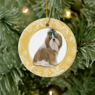 Décoration En Céramique Shih Tzu Gold Snowflake Bordure