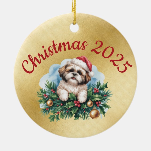 Décoration En Céramique Shih Tzu Round Christmas Ornament  (Dos)