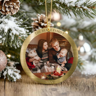 Décoration En Céramique Shiny Golden Luxury Custom Family Photo Christmas