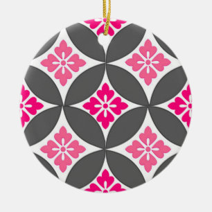 Décoration En Céramique Shippo avec Motif Fleur, Rose et Gris Argent