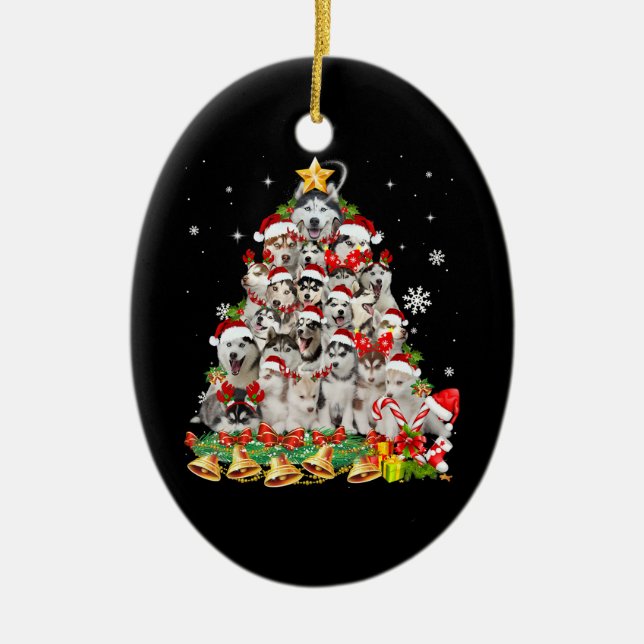 Décoration En Céramique Siberian husky christmas tree lights dog (Devant)