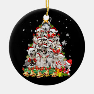 Décoration En Céramique Siberian husky christmas tree lights dog