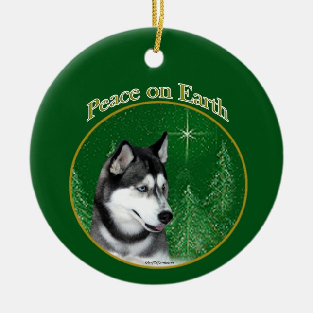 Décoration En Céramique Sibérie Husky (noir) Paix (Devant)