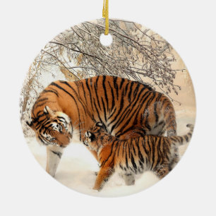 Décoration En Céramique Sibérie Tiger Mère et Kitten