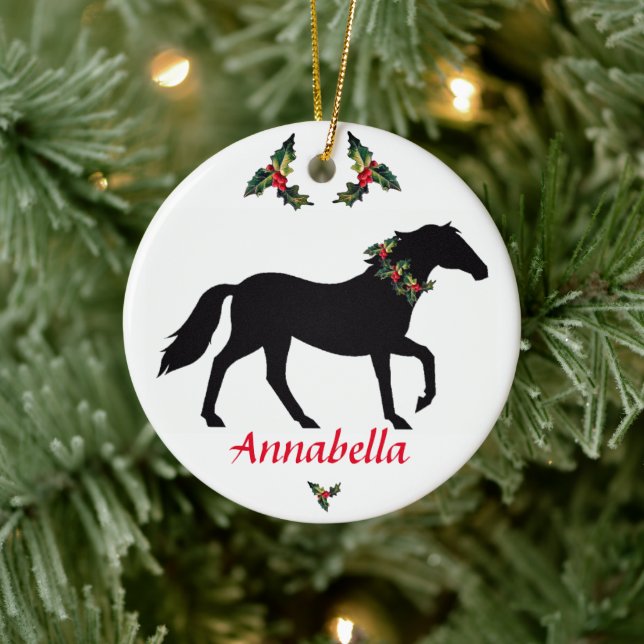 Décoration En Céramique Silhouette de cheval Noël personnalisé (Arbre)