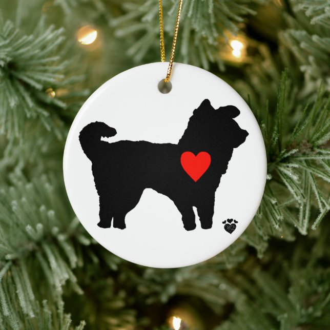 Décoration En Céramique Silhouette de chien avec coeur (Arbre)