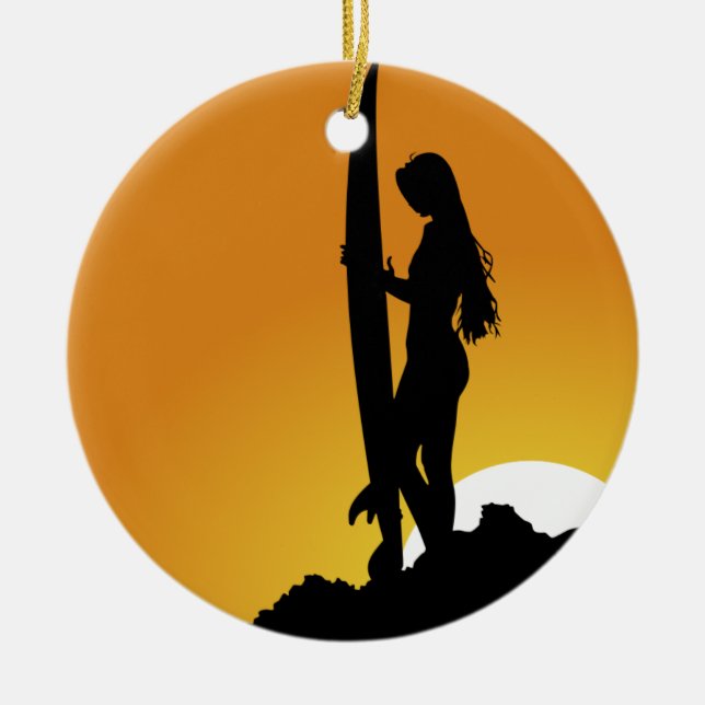 Décoration En Céramique Silhouette de fille de surfer (Devant)