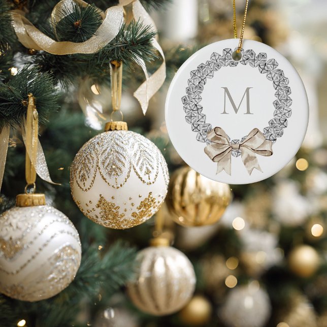 Décoration En Céramique Silver Bells Monogramme Wreath Christmas (Silver Bells Monogrammed Wreath Christmas Ornament)
