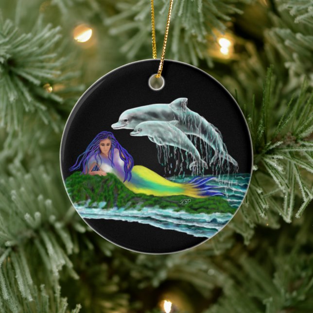 Décoration En Céramique Sirène avec dauphins (Arbre)