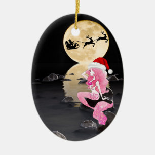 Décoration En Céramique Sirène personnalisée et chapeau de Noël Joyeux Noë