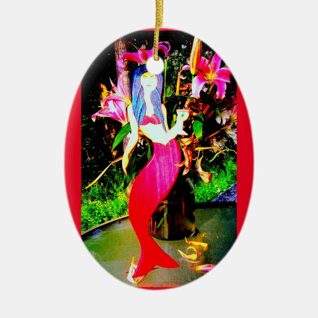 Décoration En Céramique sirène rouge beauté avec martini (Devant)