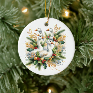 Décoration En Céramique Six Geese a-Laying   Douze jours de Noël
