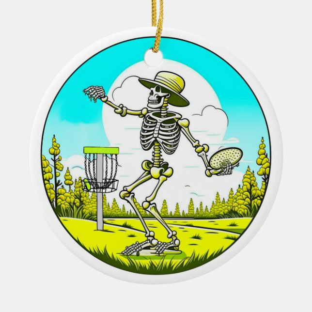 Décoration En Céramique Skeleton Jouer Disque Golf (Devant)