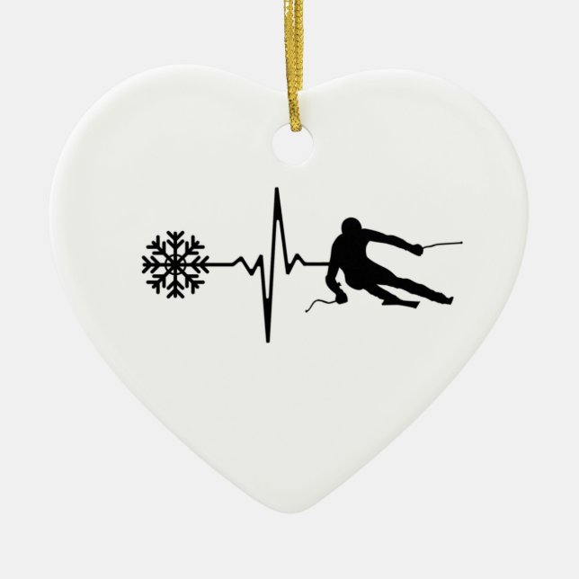 Décoration En Céramique Ski - Cadeau de skieur de rythme cardiaque (Devant)