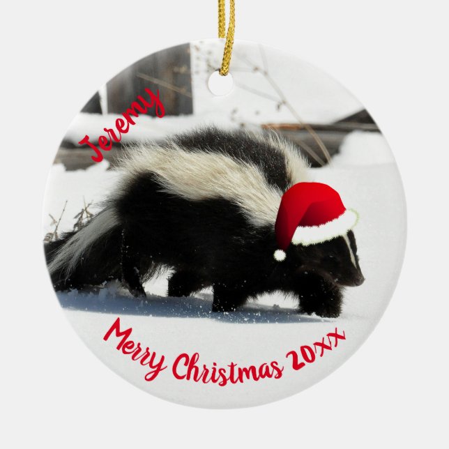 Décoration En Céramique Skunk à Santa Hat (Devant)