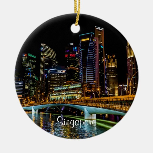 Décoration En Céramique Skyline de Singapour, étiqueté (Devant)
