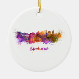 Décoration En Céramique Skyline Spokane en aquarelle