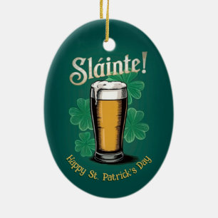 Décoration En Céramique Slàinte ! Saint Patrick's Day Pint of Beer on Gree