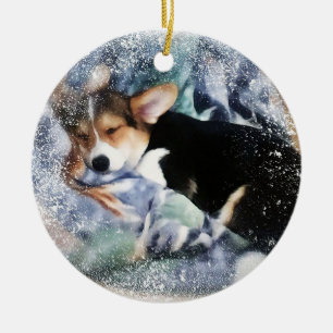Décoration En Céramique Sleepy Holiday Corgi Puppy