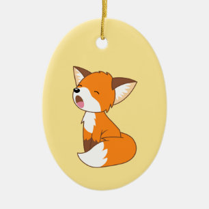 Décoration En Céramique Sleepy Little Fox on Yellow Magnetic