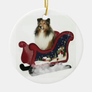 Décoration En Céramique Sleigh Sheltie