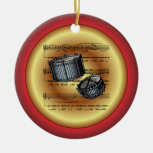 Décoration En Céramique Snare Drums~Sheet Music~Red/Green/Gold~Christmas~