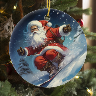 Décoration En Céramique Snowboard Père Noël