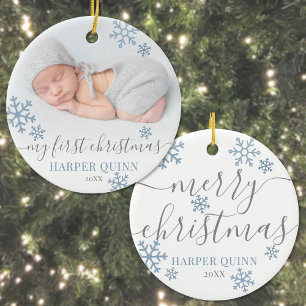 Décoration En Céramique Snowflake Photo Boy Baby My First Christmas