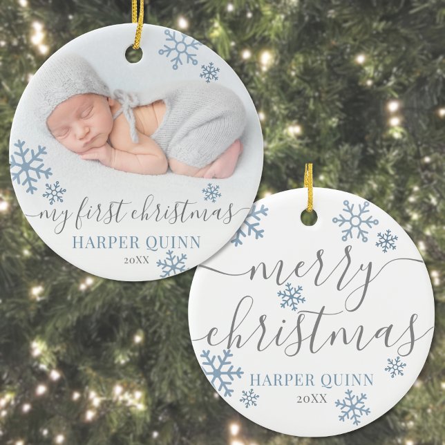 Décoration En Céramique Snowflake Photo Boy Baby My First Christmas (Snowflake Photo Boy Baby My First Christmas Ceramic Ornament)
