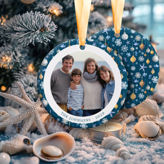 Décoration En Céramique Snowflakes et photo de Noël de la famille Nautique