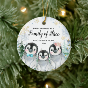 Décoration En Céramique Snowflakes Penguin 1er Noël en famille de 3