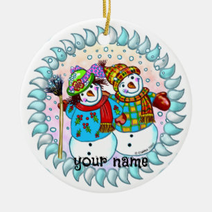 Décoration En Céramique Snowman Couple