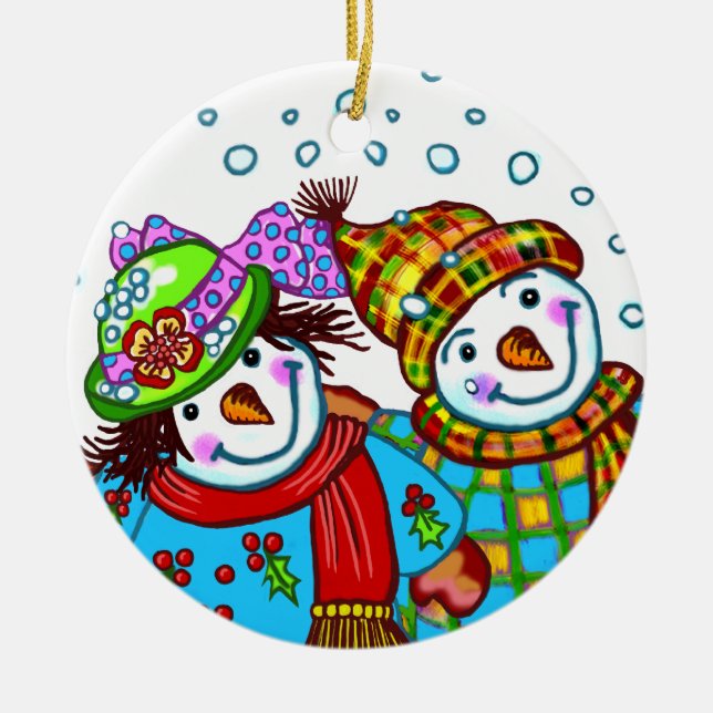 Décoration En Céramique Snowman Couple (Devant)