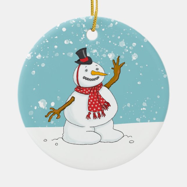 Décoration En Céramique Snowman dans l'ornement de neige (Devant)