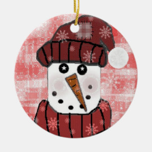 Décoration En Céramique Snowman dans l'ornement Red Keepsaké
