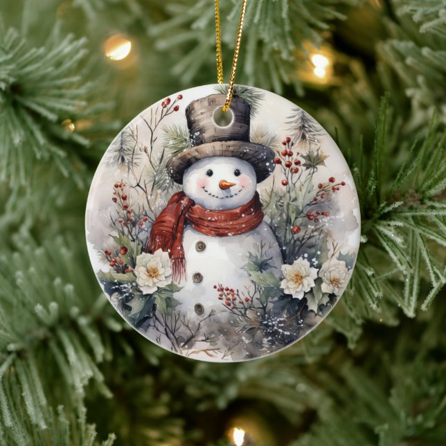 Décoration En Céramique Snowman dans un foulard rouge Noël (Arbre)