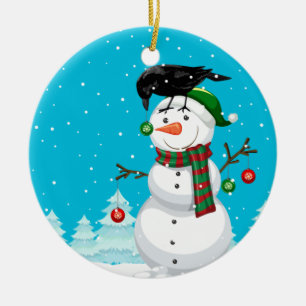 Décoration En Céramique Snowman et le Corbeau Noël