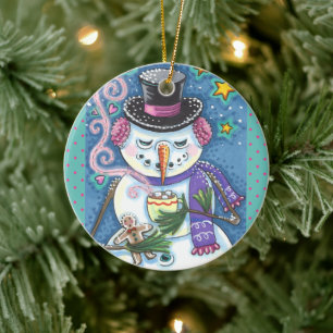 DÉCORATION EN CÉRAMIQUE SNOWMAN, GINGERPREAD MAN & MUG OF CHOCOLAT CHAUD