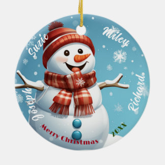 Décoration En Céramique Snowman Nom Ornament, Noël personnalisé