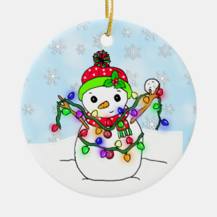 Décoration En Céramique Snowman personnalisé avec lumières de Noël